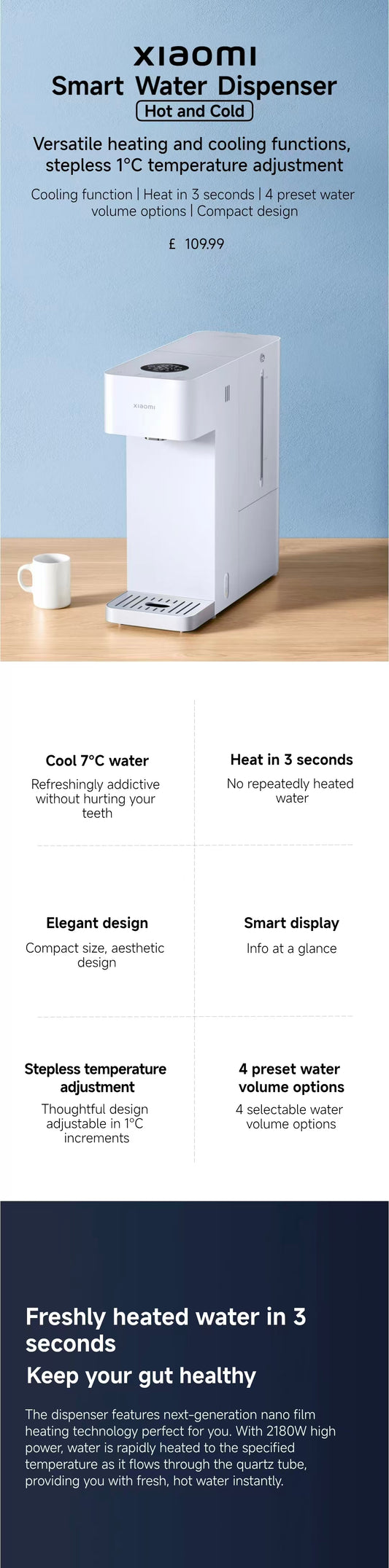 小米 Xiaomi 智能饮水机 3L|冷热双模式 · 即热 · 家用桌面