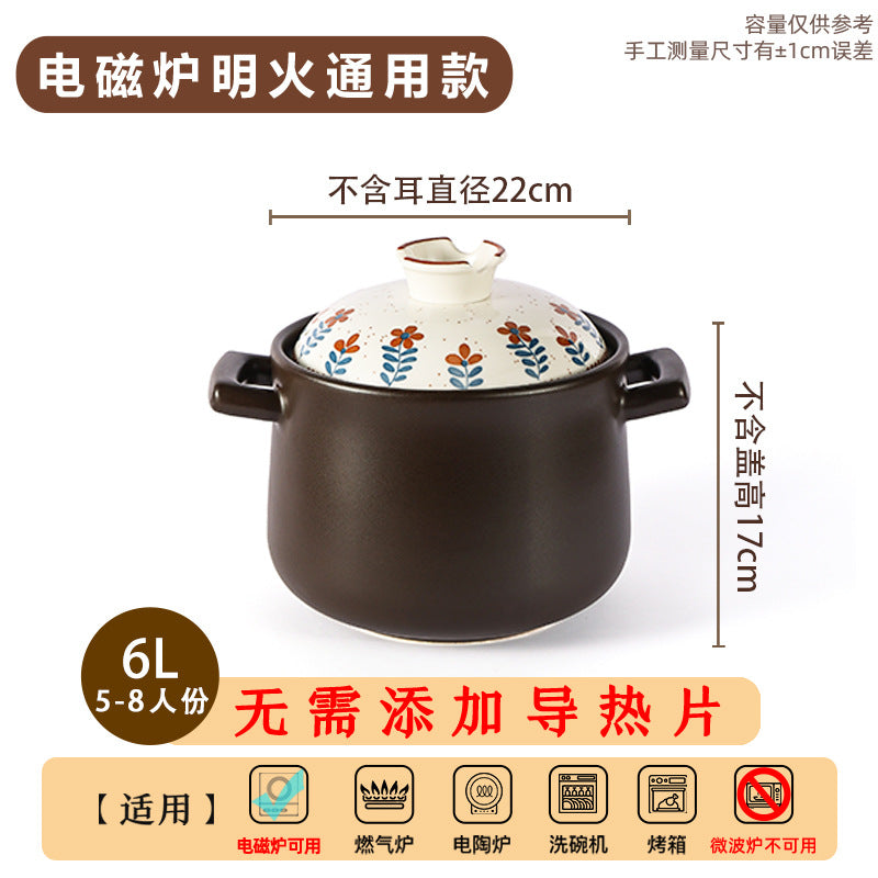伯明翰仓 复古小花煲汤锅健康电磁炉明火通用砂锅无需导热片6L