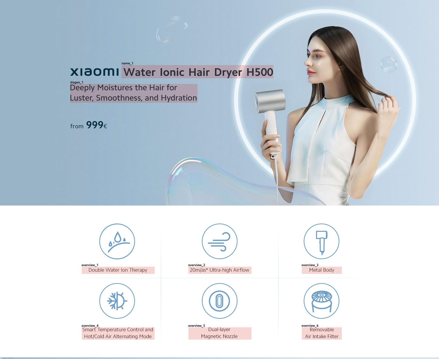 小米 诺丁汉仓全英包邮 H500 水离子护发吹风机 Xiaomi Water lonic Hair Dryer H500 UK