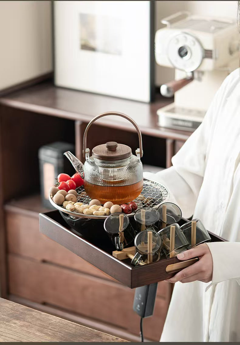 围炉煮茶套装 手端木托盘 壶烤网与坚果茶点
