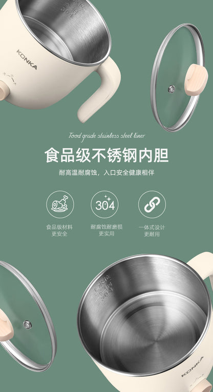 康佳迷你小煮锅 304食品级不锈钢内胆与玻璃盖特写