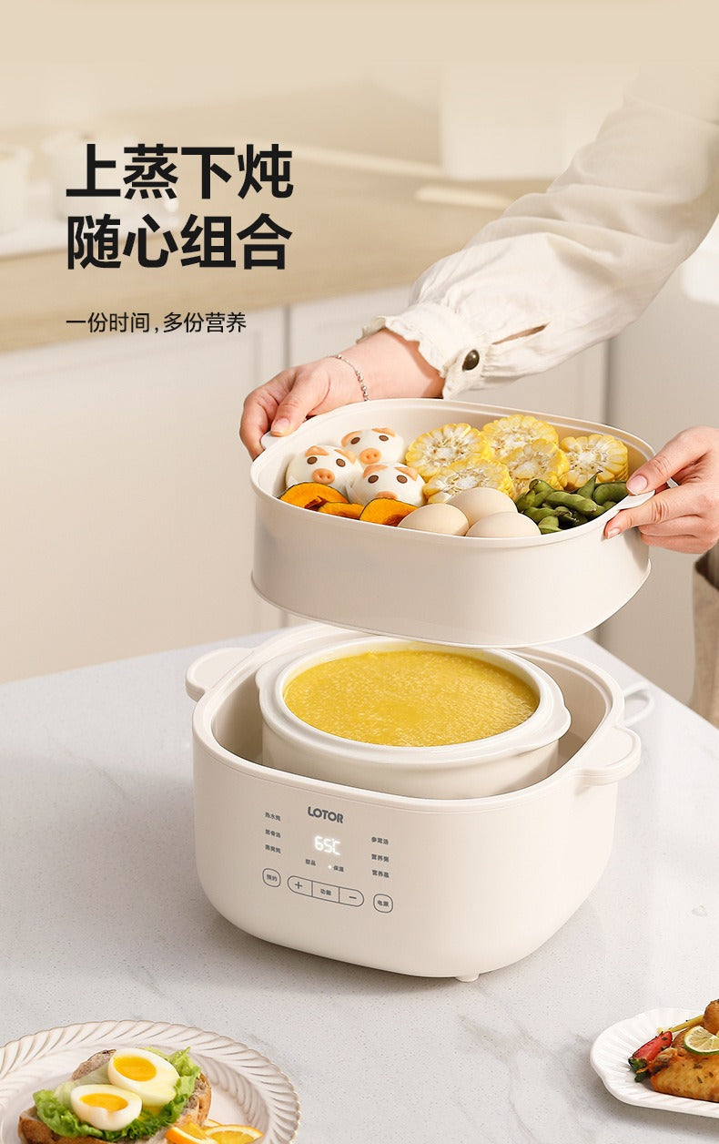 Cookbay Back-to-School Bundle · Five Pots in One, Soups ＋ Fillings｜LOTOR Electric Stew Pot 4.5L with Five Inner Pots ＋ DOMENG Meat Grinder DM-J008 ＋ UK Plug Adapter · One pot each, no racing for the ladle