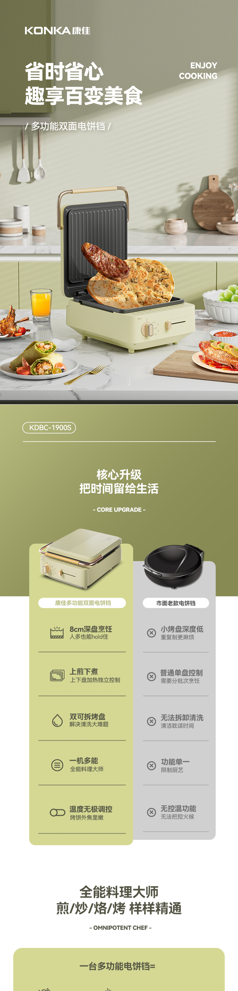 Cookbay 开学季套组 · 早餐三件｜康佳多功能电饼铛 ＋ 小熊三明治早餐机 ＋ 康佳便携榨汁杯 · 赶八点的课十分钟搞定