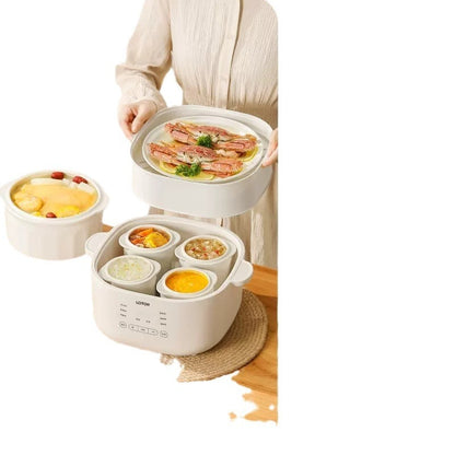 Cookbay Back-to-School Bundle · Five Pots in One, Soups ＋ Fillings｜LOTOR Electric Stew Pot 4.5L with Five Inner Pots ＋ DOMENG Meat Grinder DM-J008 ＋ UK Plug Adapter · One pot each, no racing for the ladle