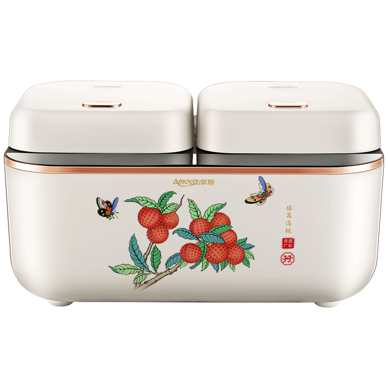 预售1.11 AMOS 亚摩斯 诺丁汉仓 孖孖煲不粘锅双胆电饭煲AS-MS80W (国潮礼盒款）