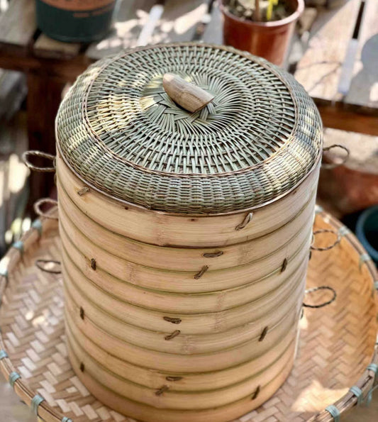 纯手工古法竹蒸笼2层28CM  Handcrafted Two-Layer Bamboo Steamer
