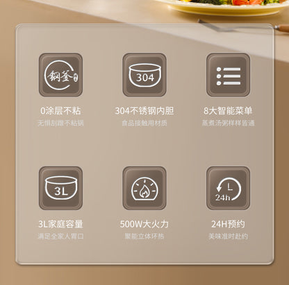荣事达球釜电饭煲 六大卖点图标 3升容量500W与24小时预约