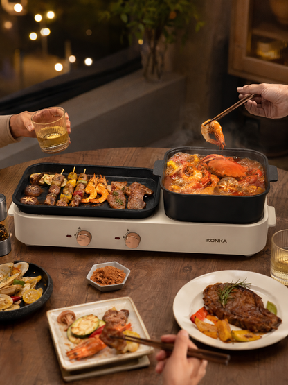 Konka Grill & Hotpot Combo KSKG-1981-W｜White · One Pot, Two Feasts · BBQ & Hotpot Gatherings