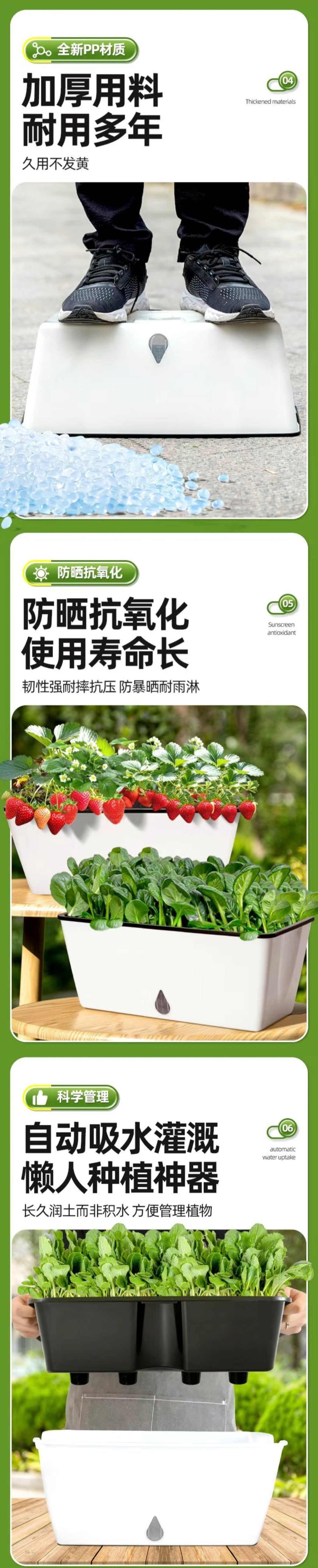 自吸水种菜盆 加厚PP防晒抗氧化与内外盆分离展示