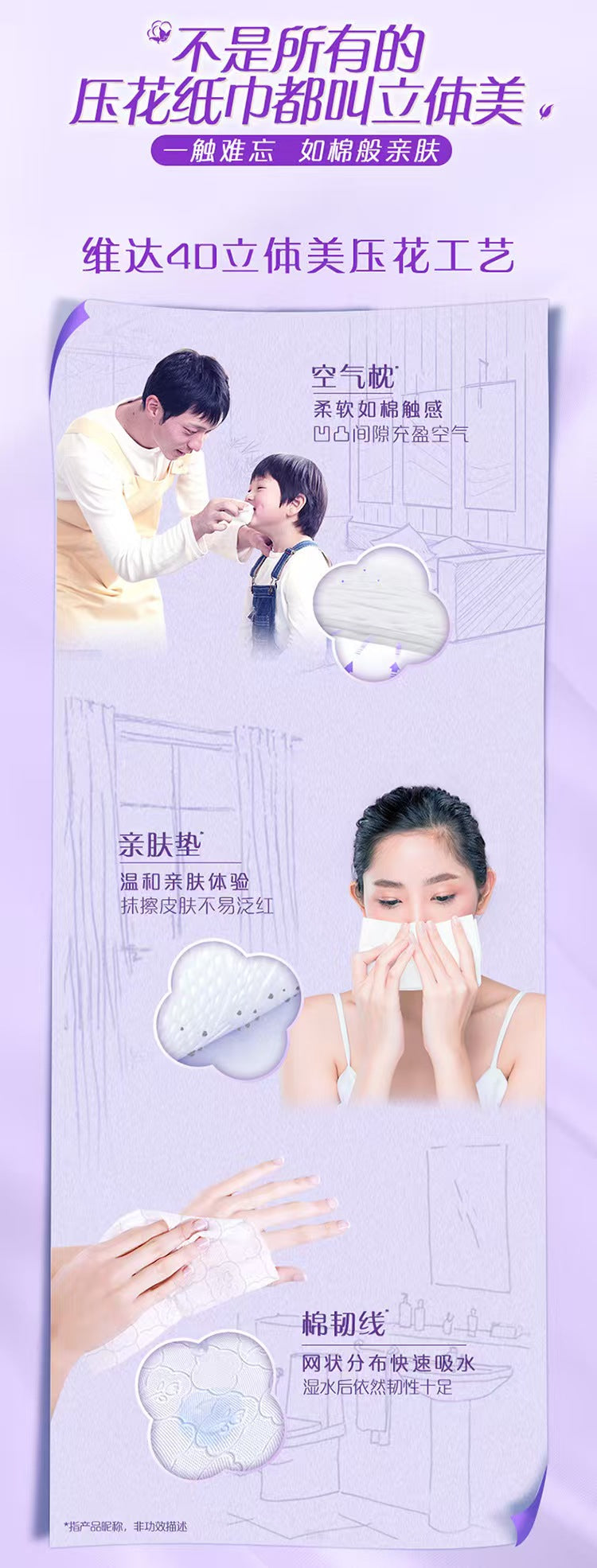 维达棉韧纸巾 空气枕 亲肤垫 棉韧线压花工艺图