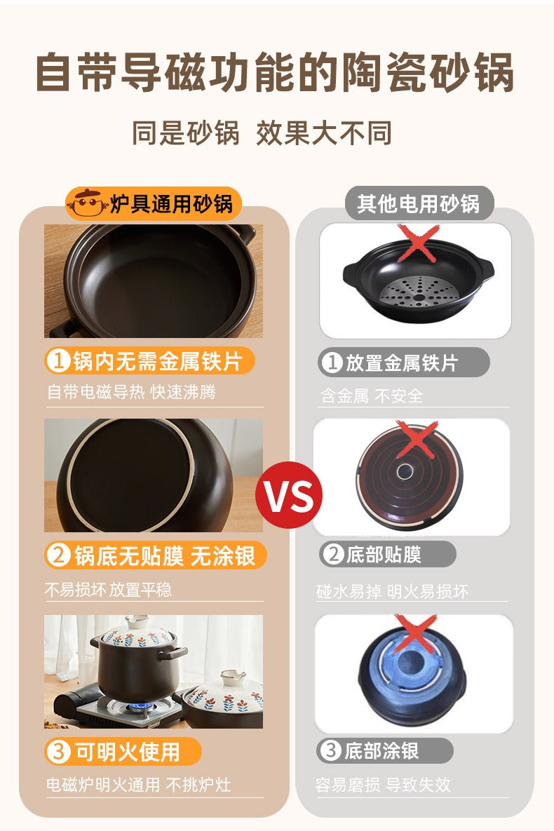 复古小花煎汤锅 与普通电用砂锅三点对比VS图