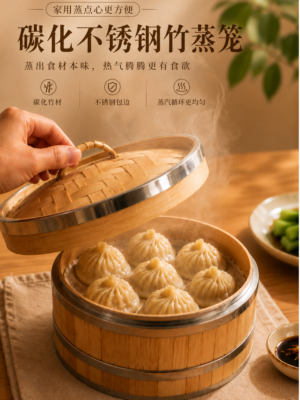 黄一府 碳化竹不锈钢蒸笼｜正好卡在小绿锅上 · 蒸包子点心 · 不易发霉好清洗