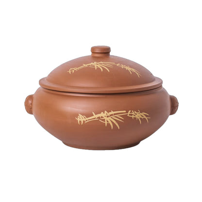 Cookbay 云南汽锅 陶土锅身带盖白底正面 竹叶纹