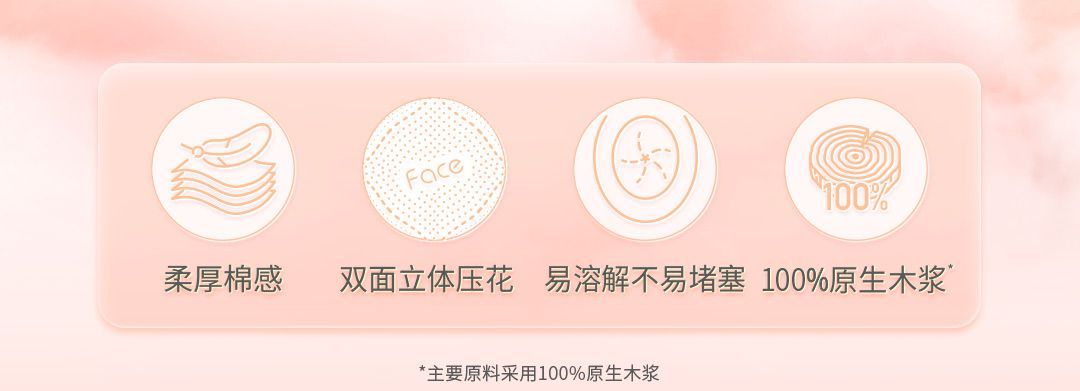 洁柔棉柔感卷纸 四项卖点图标含百分百原生木浆