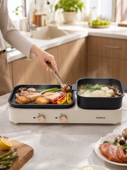 Konka Grill & Hotpot Combo KSKG-1981-W｜White · One Pot, Two Feasts · BBQ & Hotpot Gatherings