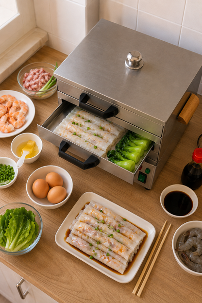 电热肠粉机 双层 Rice Roll Steamer 1800W｜抽屉式蒸肠粉 · 广式早茶 · 304不锈钢