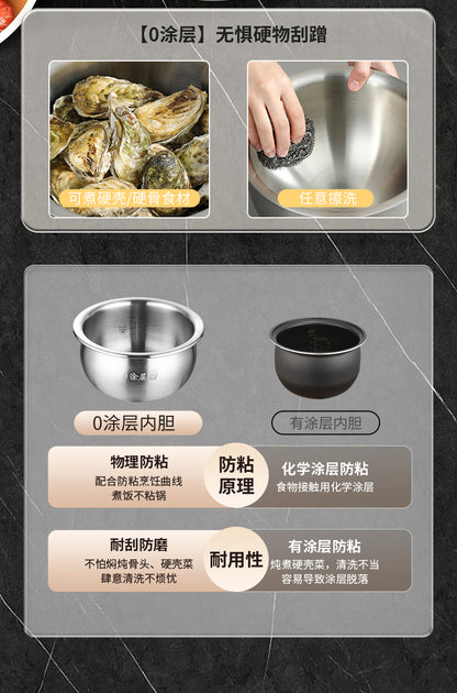 荣事达球釜电饭煲 钢丝球擦洗内胆 0涂层与有涂层对比表