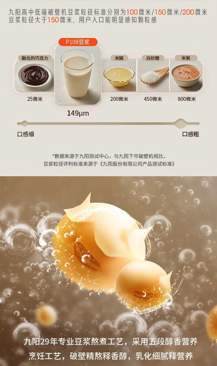 九阳破壁机 P108 豆浆粒径149微米与米糊白砂糖对比图