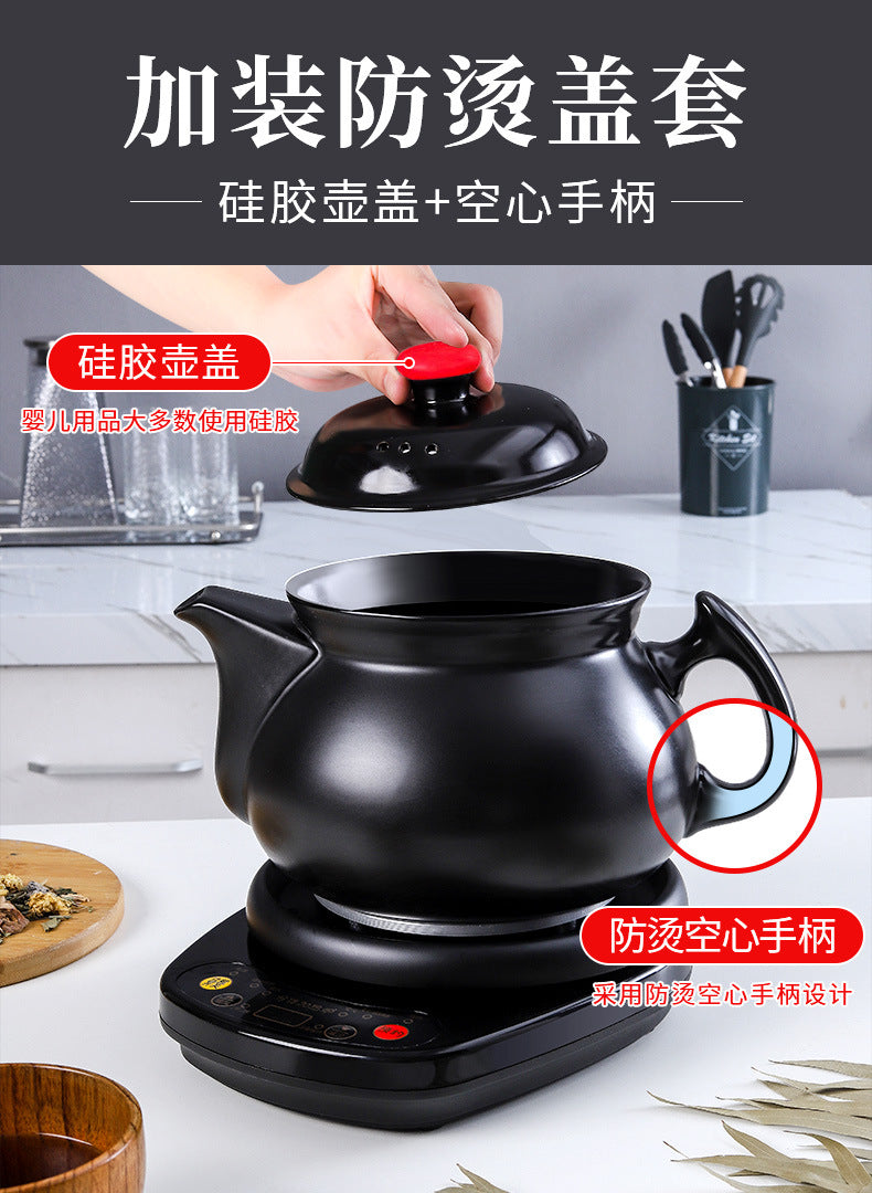 联福电煎药壶 硅胶防烫壶盖与空心手柄标注
