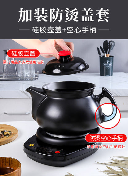 联福电煎药壶 硅胶防烫壶盖与空心手柄标注