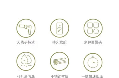 Cookbay 手持压面机 无线手持持久续航等六个功能图标