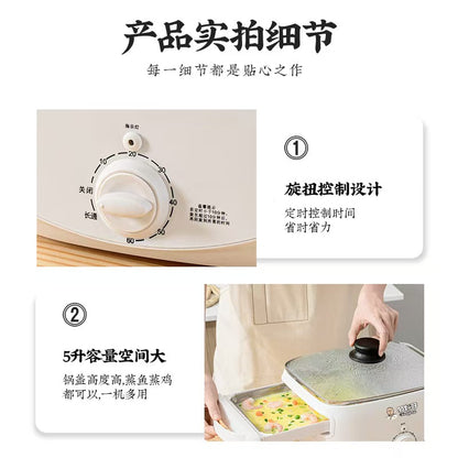 肠粉哥肠粉机 旋钮特写与掀开锅盖端出蒸盘的手部动作