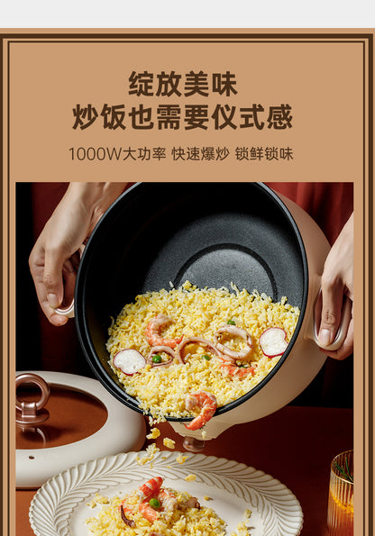 康佳电火锅 1000W 大功率爆炒虾仁蛋炒饭出锅动作