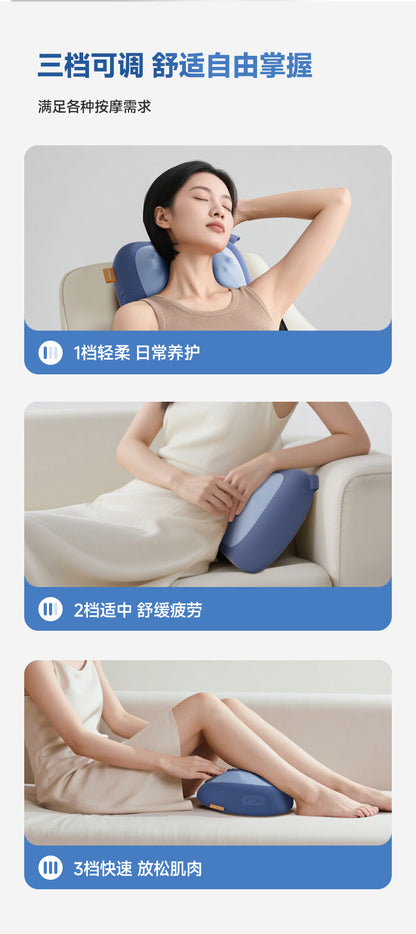 康佳按摩腰靠枕 三档力度场景 颈肩腰部与小腿使用图