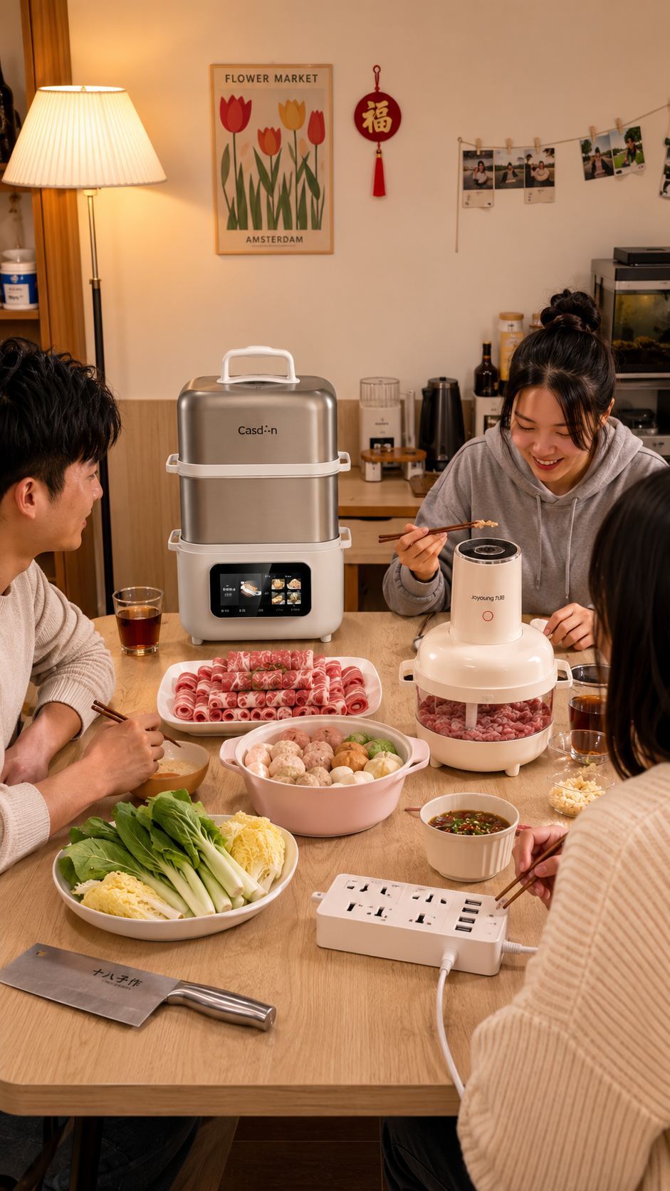 Cookbay 开学季套组 肉是自己剁的：凯度电蒸锅11.6L+九阳绞肉和面一体机2.8L 手打肉丸蒸饺