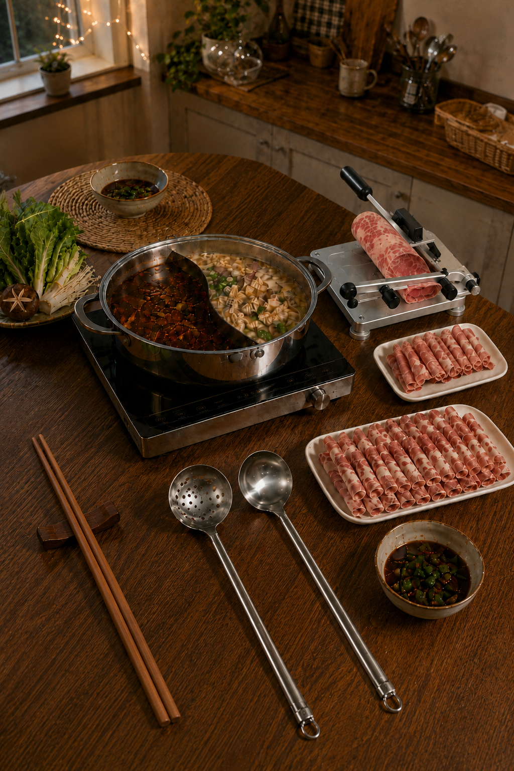 Cookbay 开学季套组 · 围一桌 火锅｜四种锅型任选 ＋ 手动切肉机 ＋ 防烫长筷 ＋ 火锅勺套装 · 超市买不到肥牛卷就自己切