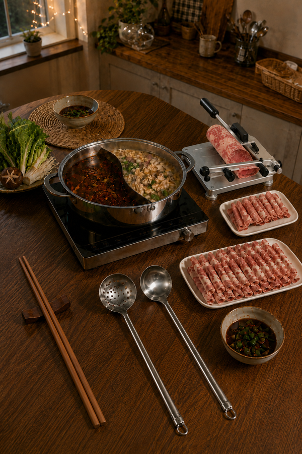 Cookbay 开学季套组 · 围一桌 火锅｜四种锅型任选 ＋ 手动切肉机 ＋ 防烫长筷 ＋ 火锅勺套装 · 超市买不到肥牛卷就自己切