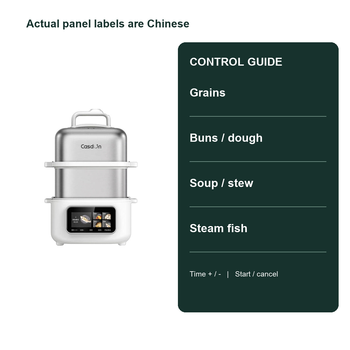 CASDON DZG-D5 steamer with English translations for its Chinese control panel