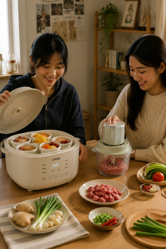 Cookbay 开学季套组 · 一锅五胆 炖汤打馅｜徕多电炖盅 4.5L 一锅五胆 ＋ 多蒙绞肉机 DM-J008 ＋ 英标插头 · 室友一人一盅不用抢
