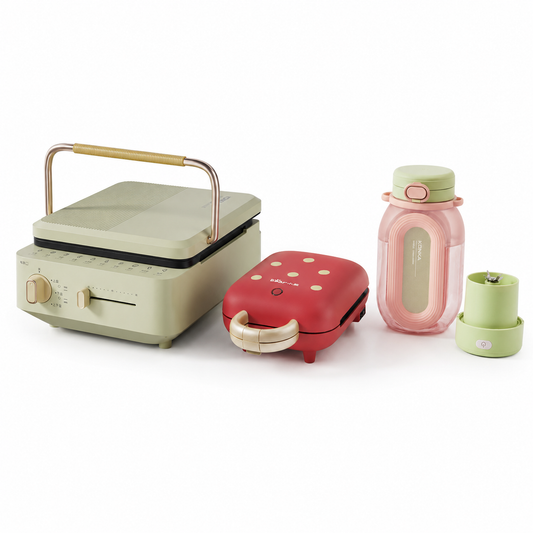 Cookbay Back-to-School Bundle · Breakfast Trio｜KONKA Multi-Function Baking Pan ＋ Bear Sandwich Maker ＋ KONKA Portable Juicer Cup · Ten minutes, and you still make the 8am
