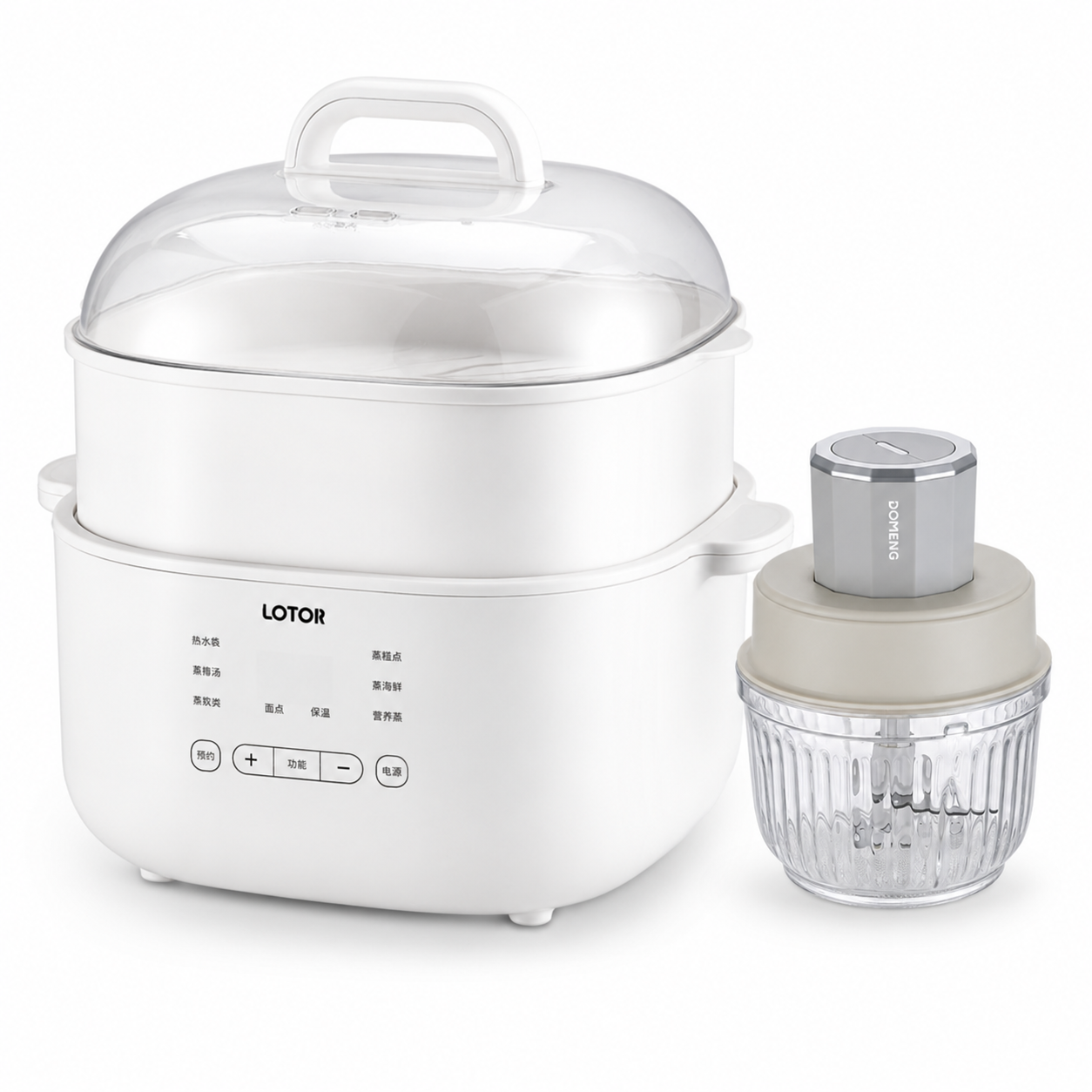 Cookbay Back-to-School Bundle · Five Pots in One, Soups ＋ Fillings｜LOTOR Electric Stew Pot 4.5L with Five Inner Pots ＋ DOMENG Meat Grinder DM-J008 ＋ UK Plug Adapter · One pot each, no racing for the ladle