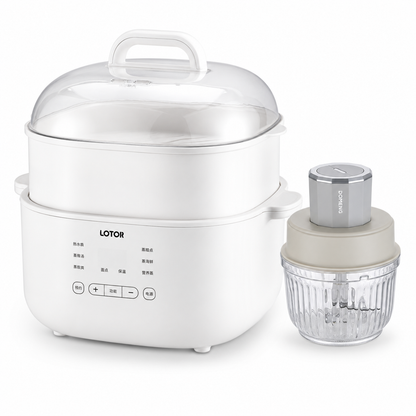 Cookbay Back-to-School Bundle · Five Pots in One, Soups ＋ Fillings｜LOTOR Electric Stew Pot 4.5L with Five Inner Pots ＋ DOMENG Meat Grinder DM-J008 ＋ UK Plug Adapter · One pot each, no racing for the ladle