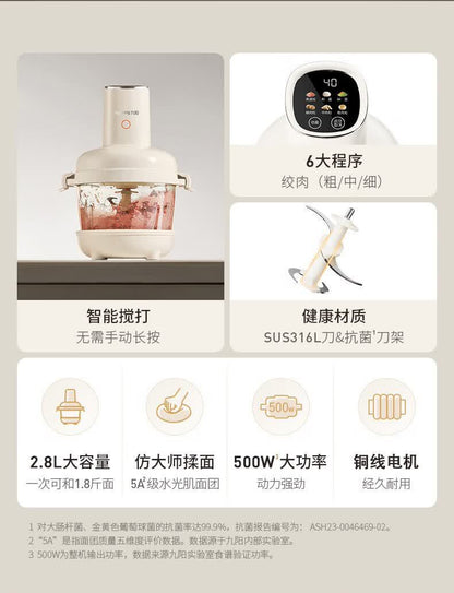 九阳绞肉和面机 六大程序面板与2.8L 500W铜线电机卖点