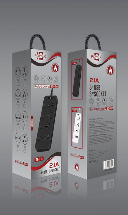 Cookbay 插排 TB-T14 包装盒正反面 标注 2500W 额定功率