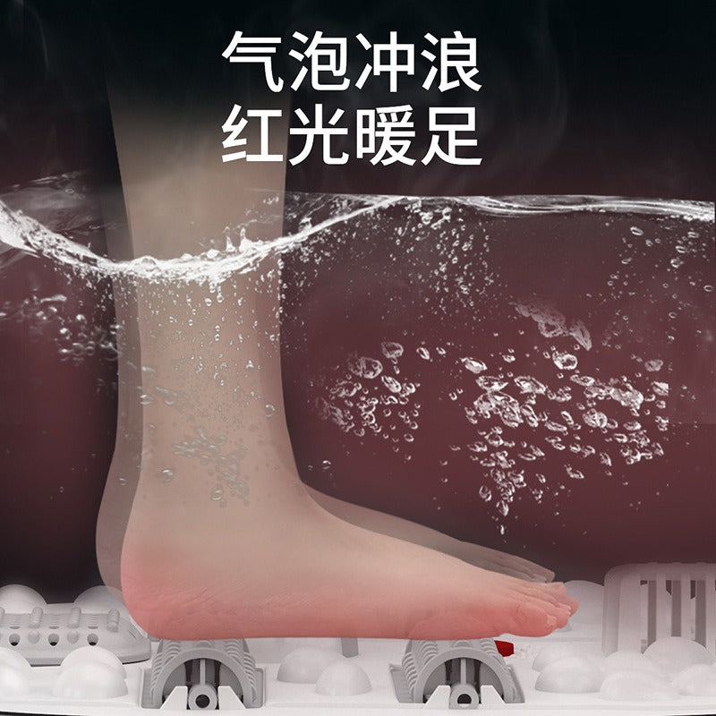 本款折叠泡脚桶气泡与红光功能示意