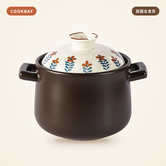 Cookbay 复古小花煎汤锅 6L｜电磁炉明火通用 · 无需导热片 · 健康砂锅 | COOKBAY