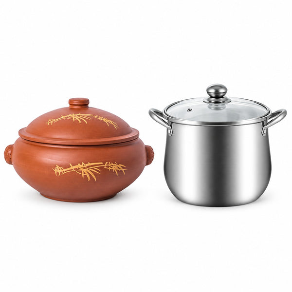Cookbay 家用云南汽锅鸡整套｜1号黄叶汽锅 2700ml + 5L 不锈钢底锅 白底主图