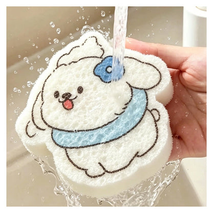卡通小狗洗碗棉 木浆棉 蓝色脖圈